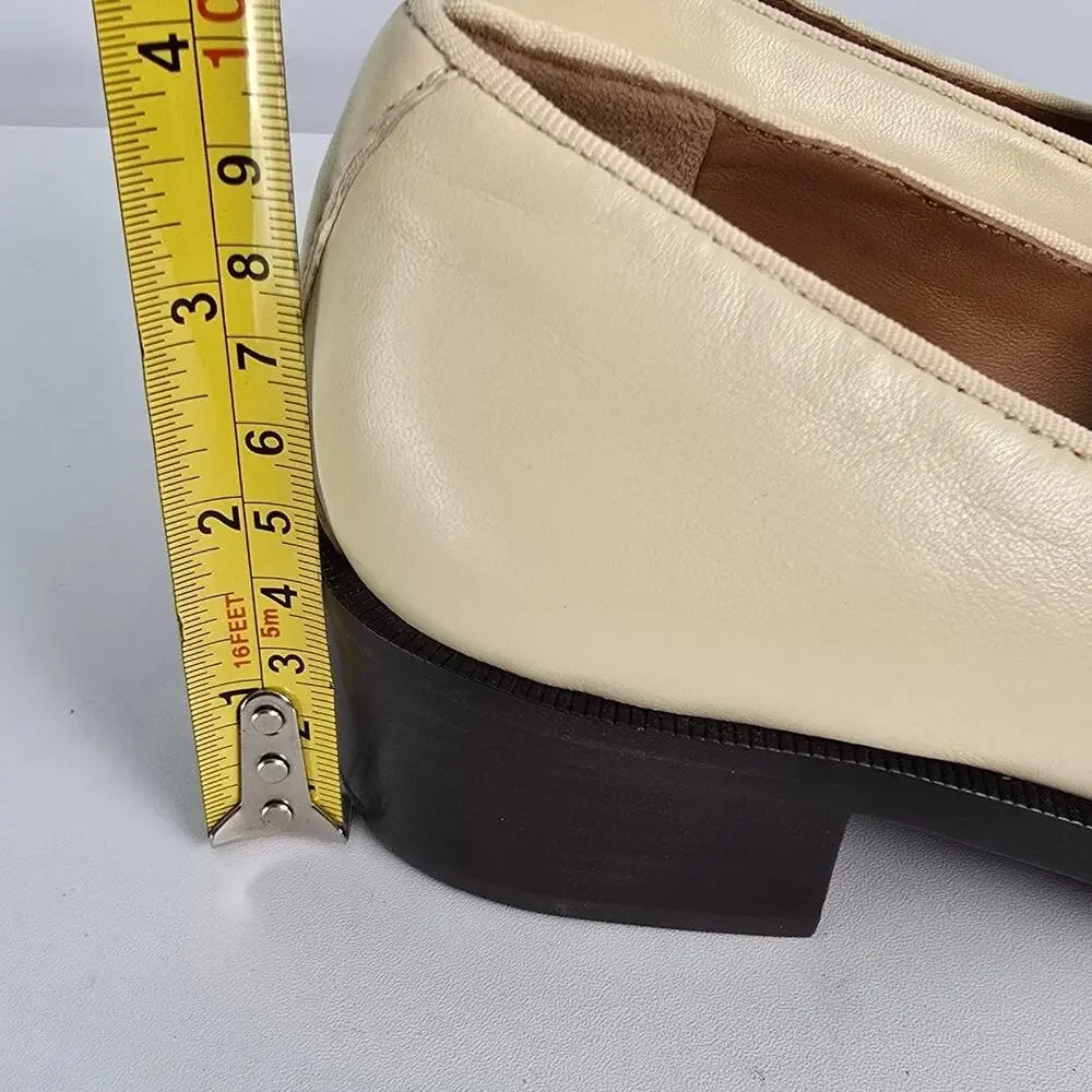 Tory Burch Eleanor Heeled Loafers Cream Leather Brass Logo Size 7M